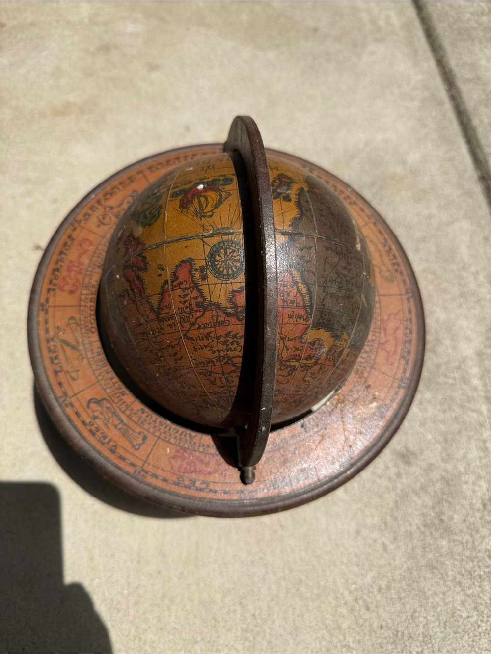 Vintage Old World Zodiac Astrology Wooden Desktop Globe w/ Stand - Made in Italy